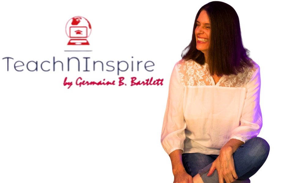 Profilbild der lachenden Lehrerin Germaine B. Bartlett neben dem Logo von TeachNInspire